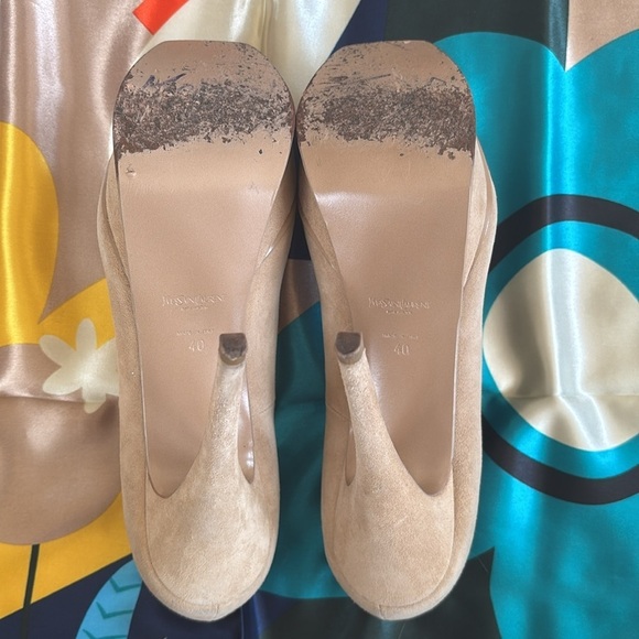 Yves Saint Laurent Suede Cream Platform Pumps Stiletto Heels Neutral Italy - Picture 11 of 16